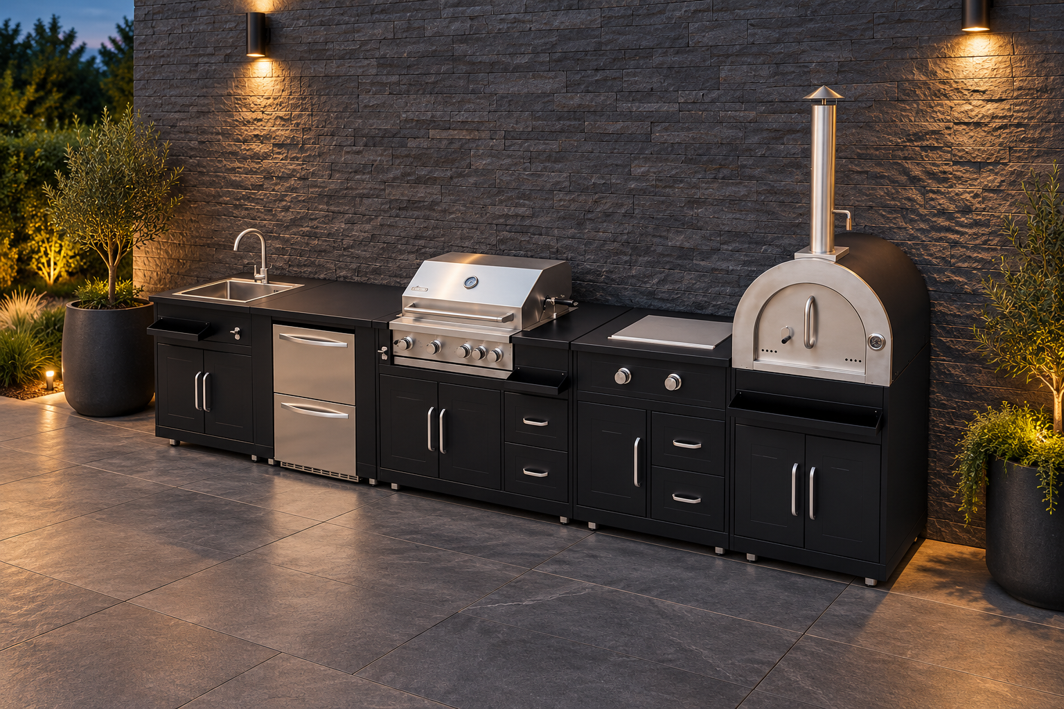 Outdoor Kitchen In Stainless Steel – Package Price Straight Model With Pizza Oven