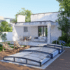 A 3d rendering of a modern house with a pool.