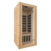 The sauna is made from wood and has a glass door. Infrarød Sauna for 1 person fra Kaiser 1M3