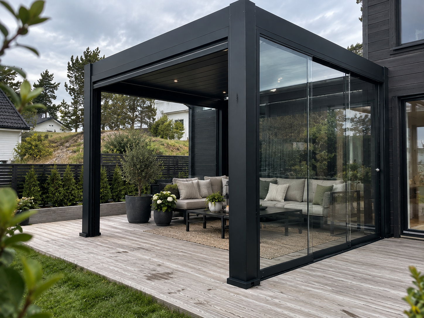 Pergola E8800L 300×300cm – Motorized aluminum roof with LED
