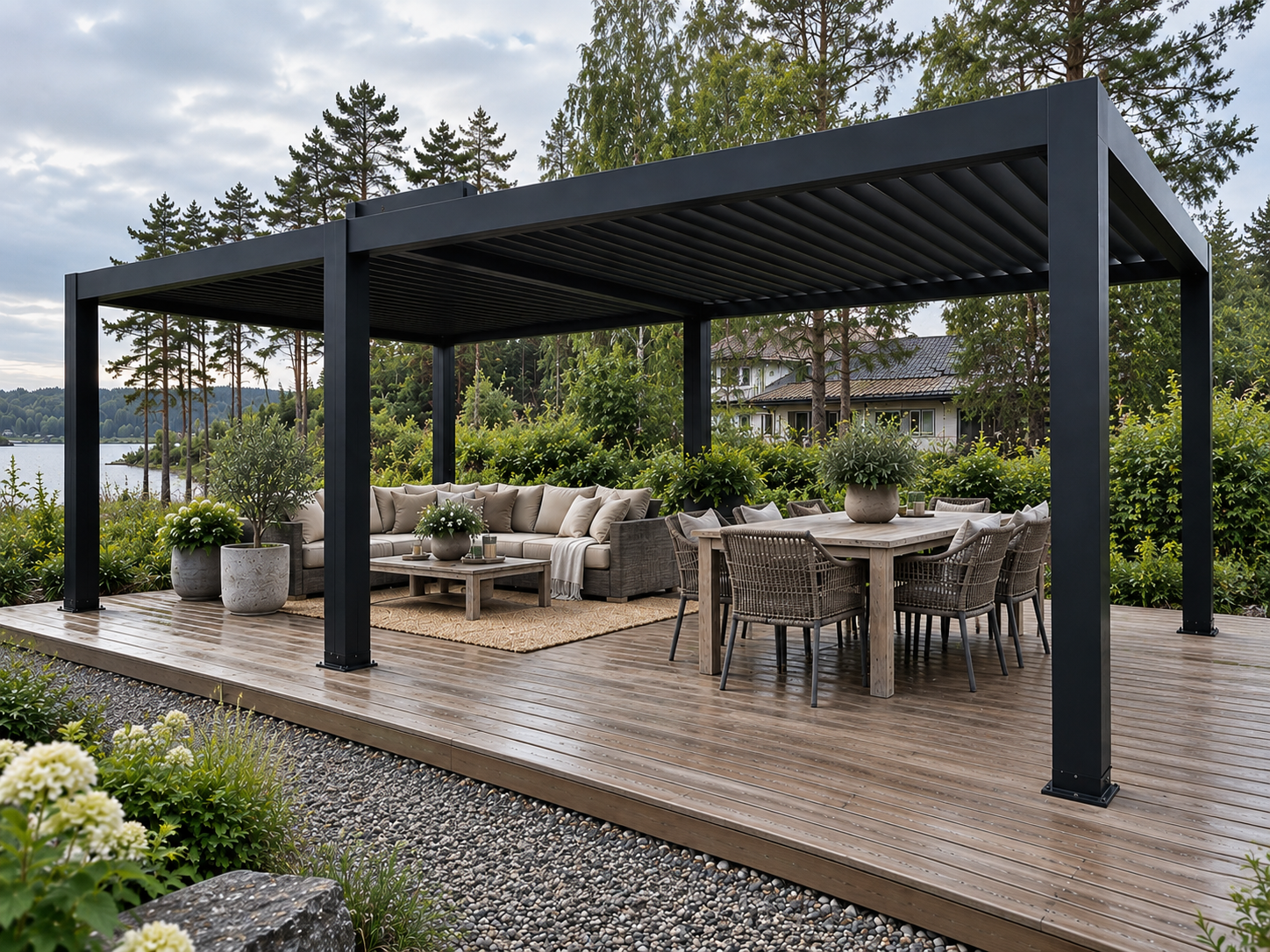De luxe Lamell Pergola 800x400cm- Motorisert dobbel 4x4 modul