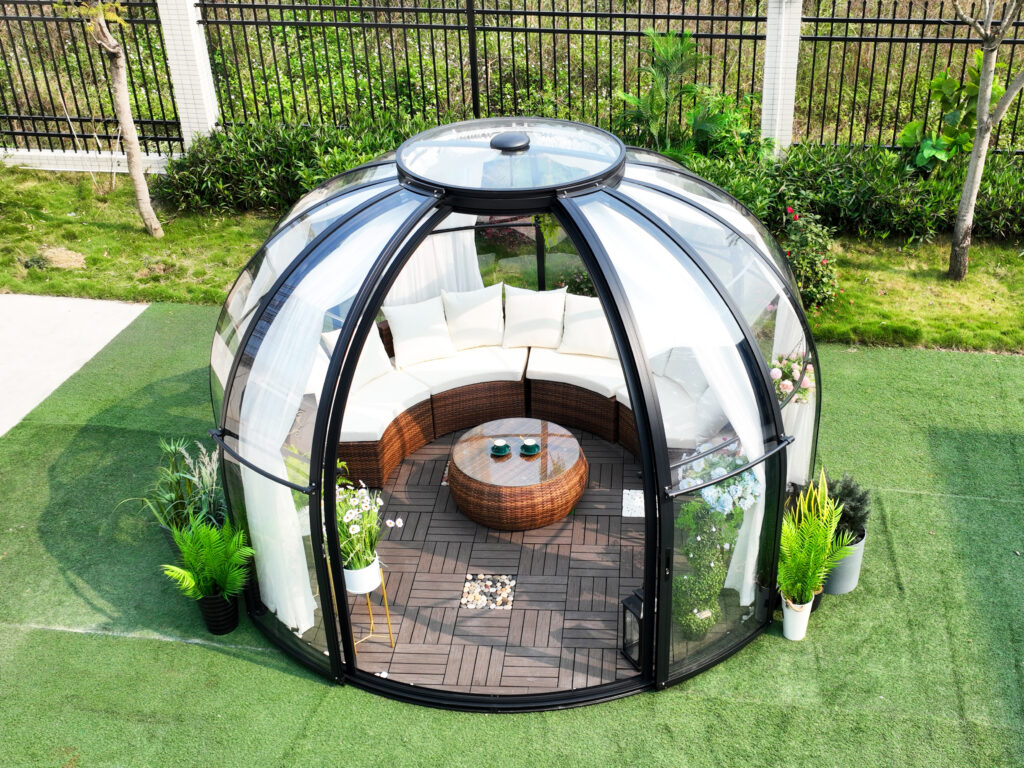 SkyDome Rund Hagestue 16,6 m² – Eksklusivt Lysthus i Sort Aluminium