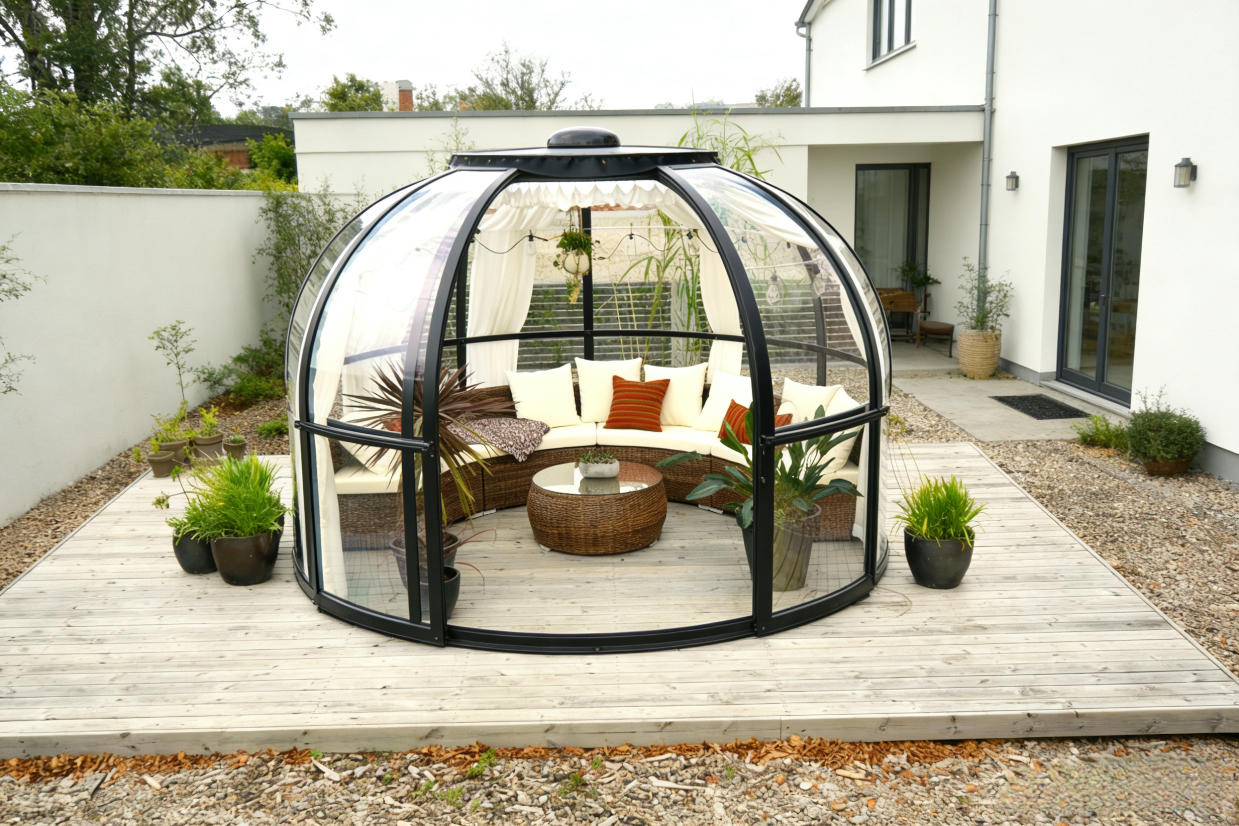 SkyDome Rund Hagestue 16,6 m² – Eksklusivt Lysthus i Sort Aluminium